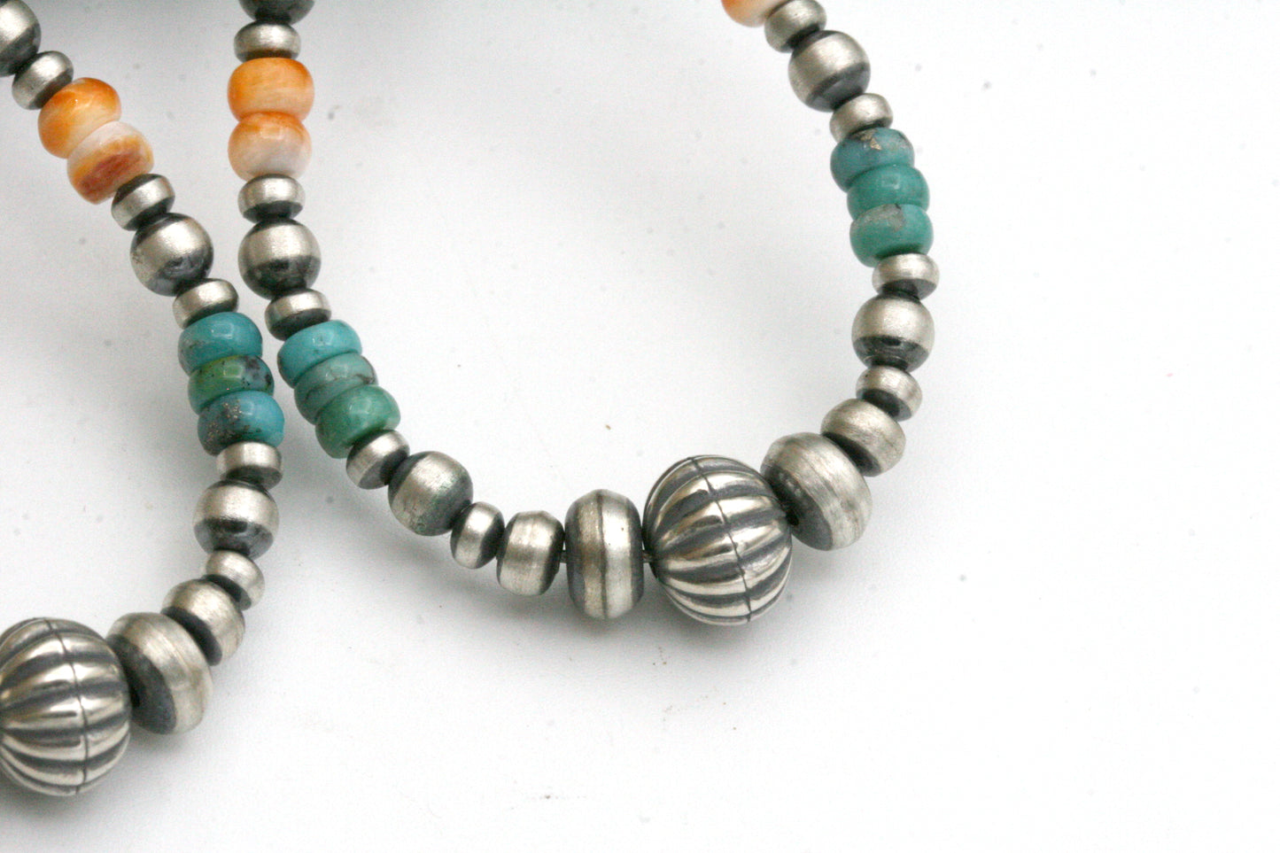 Teardrop Navajo Pearl Hoop Earrings with Turquoise and Spiny Oyster