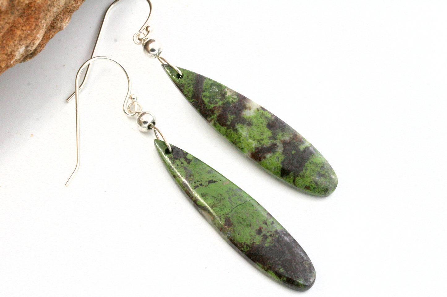 Green Chrysocolla Earrings, Sterling Silver