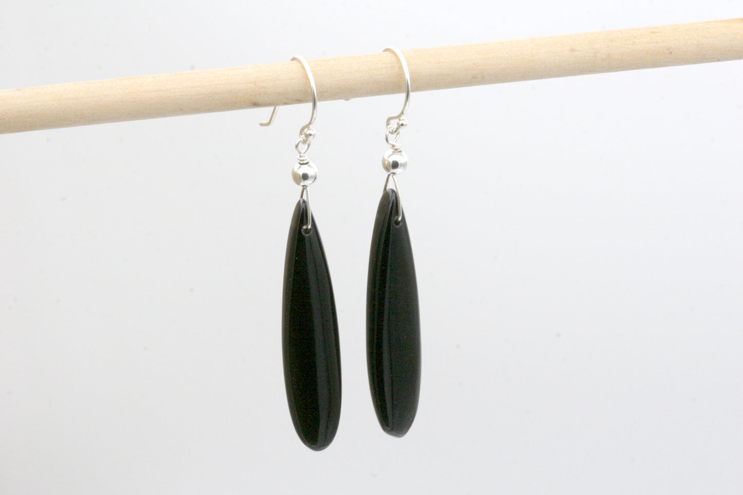Obsidian Teardrop Earrings with Sterling Silver - Black Stone Earrings