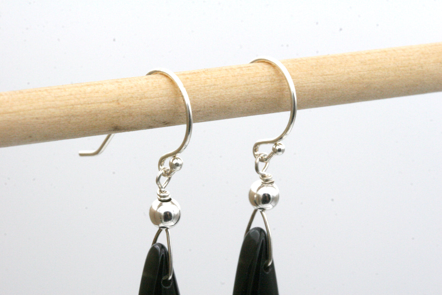 Obsidian Teardrop Earrings with Sterling Silver - Black Stone Earrings