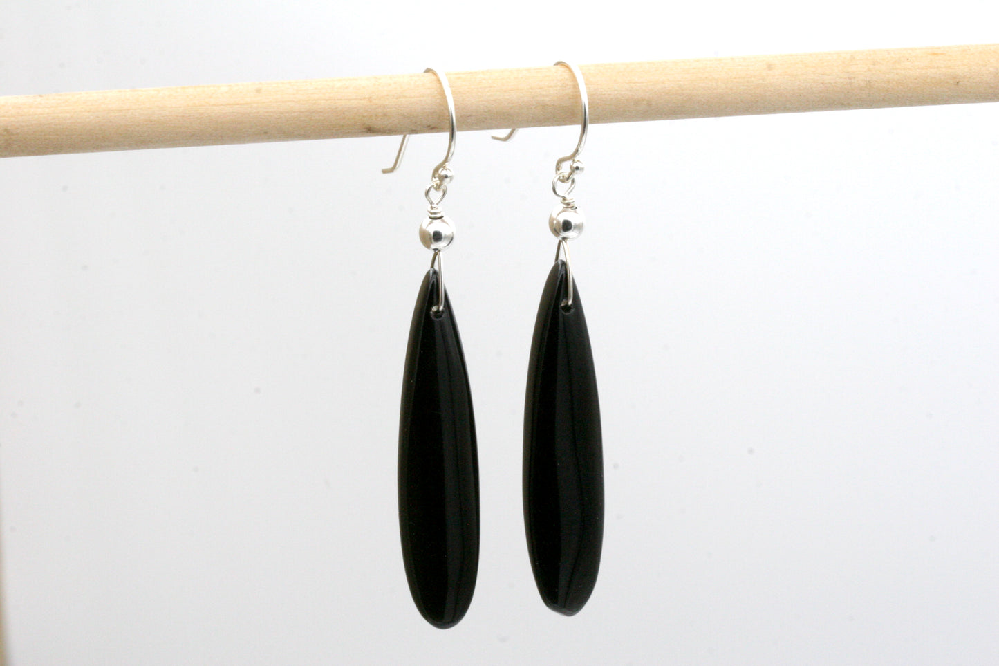 Obsidian Teardrop Earrings with Sterling Silver - Black Stone Earrings