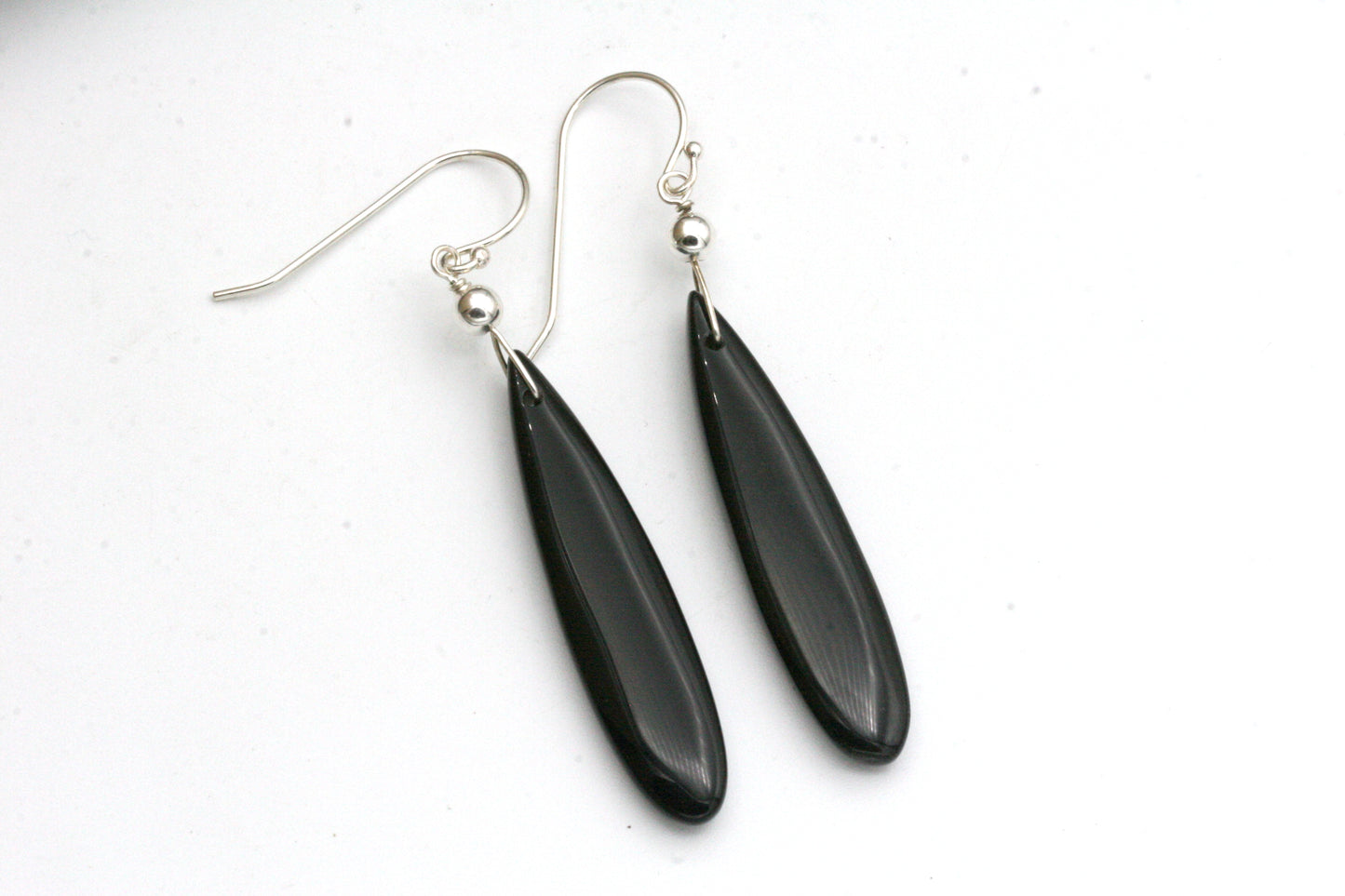 Obsidian Teardrop Earrings with Sterling Silver - Black Stone Earrings