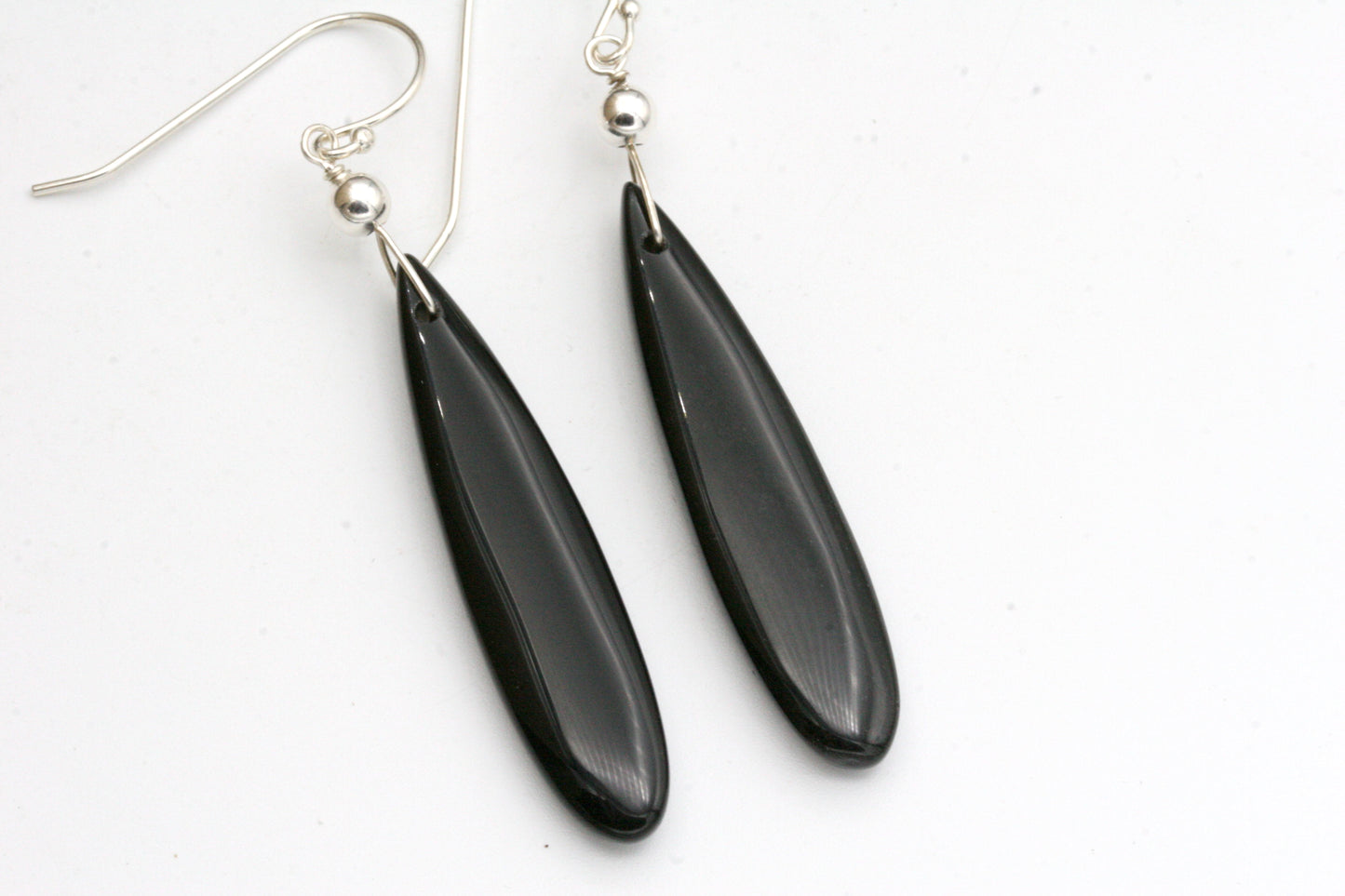 Obsidian Teardrop Earrings with Sterling Silver - Black Stone Earrings