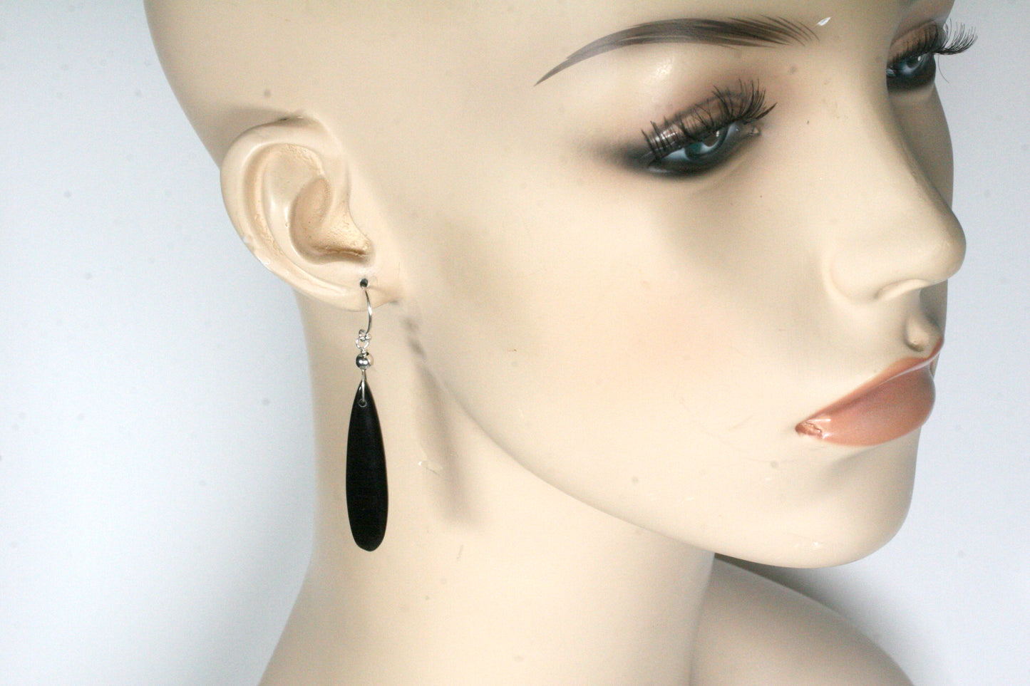 Obsidian Teardrop Earrings with Sterling Silver - Black Stone Earrings