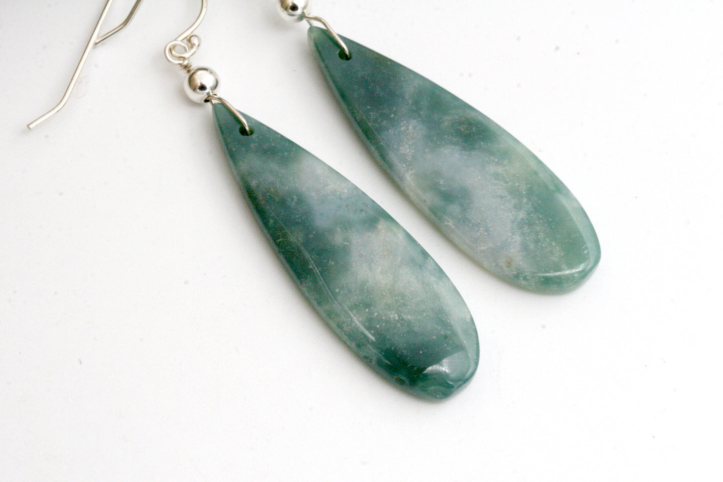 Green Mountain Jade Teardrop Dangle Earrings, Sterling Silver