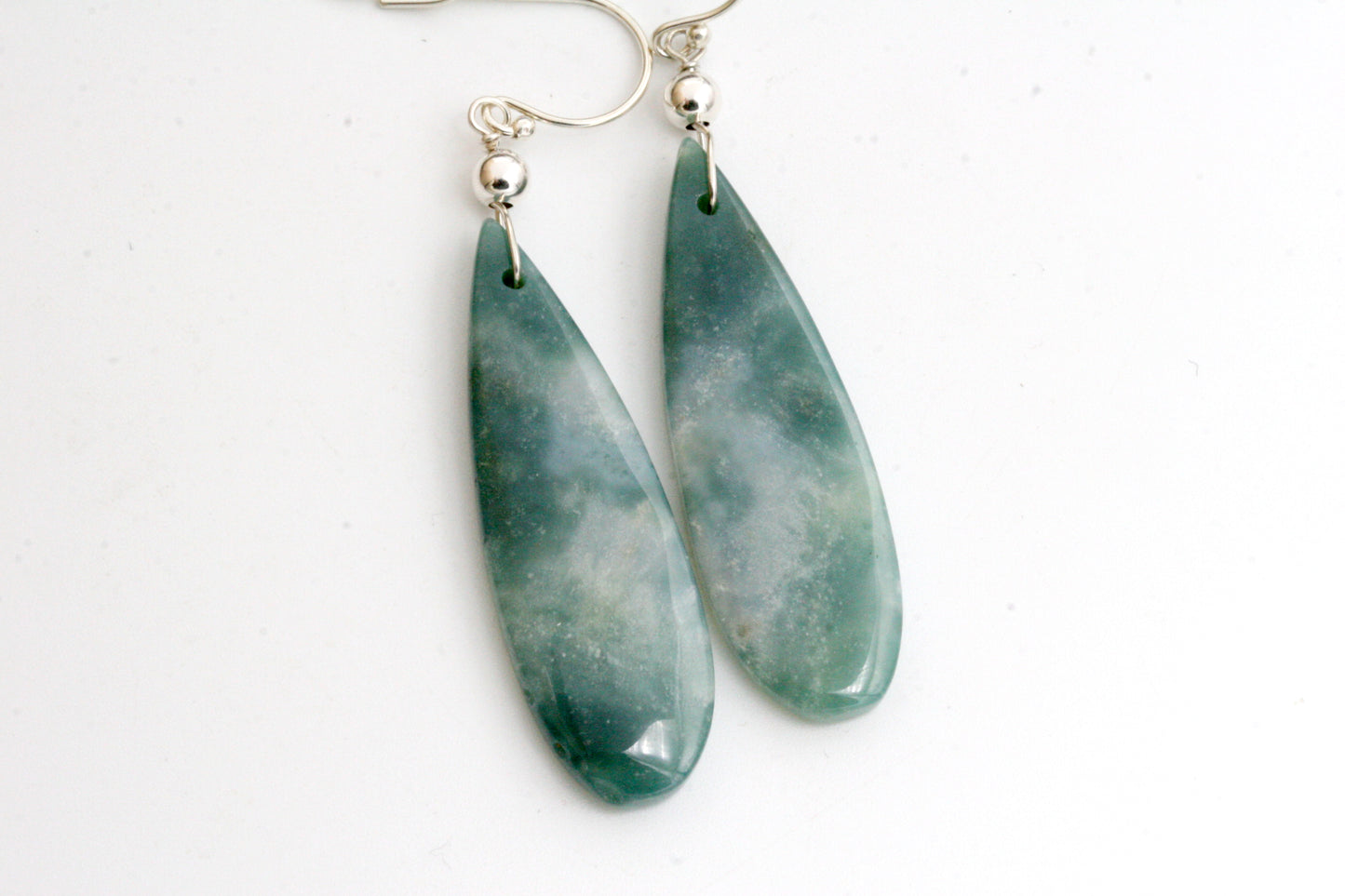 Green Mountain Jade Teardrop Dangle Earrings, Sterling Silver