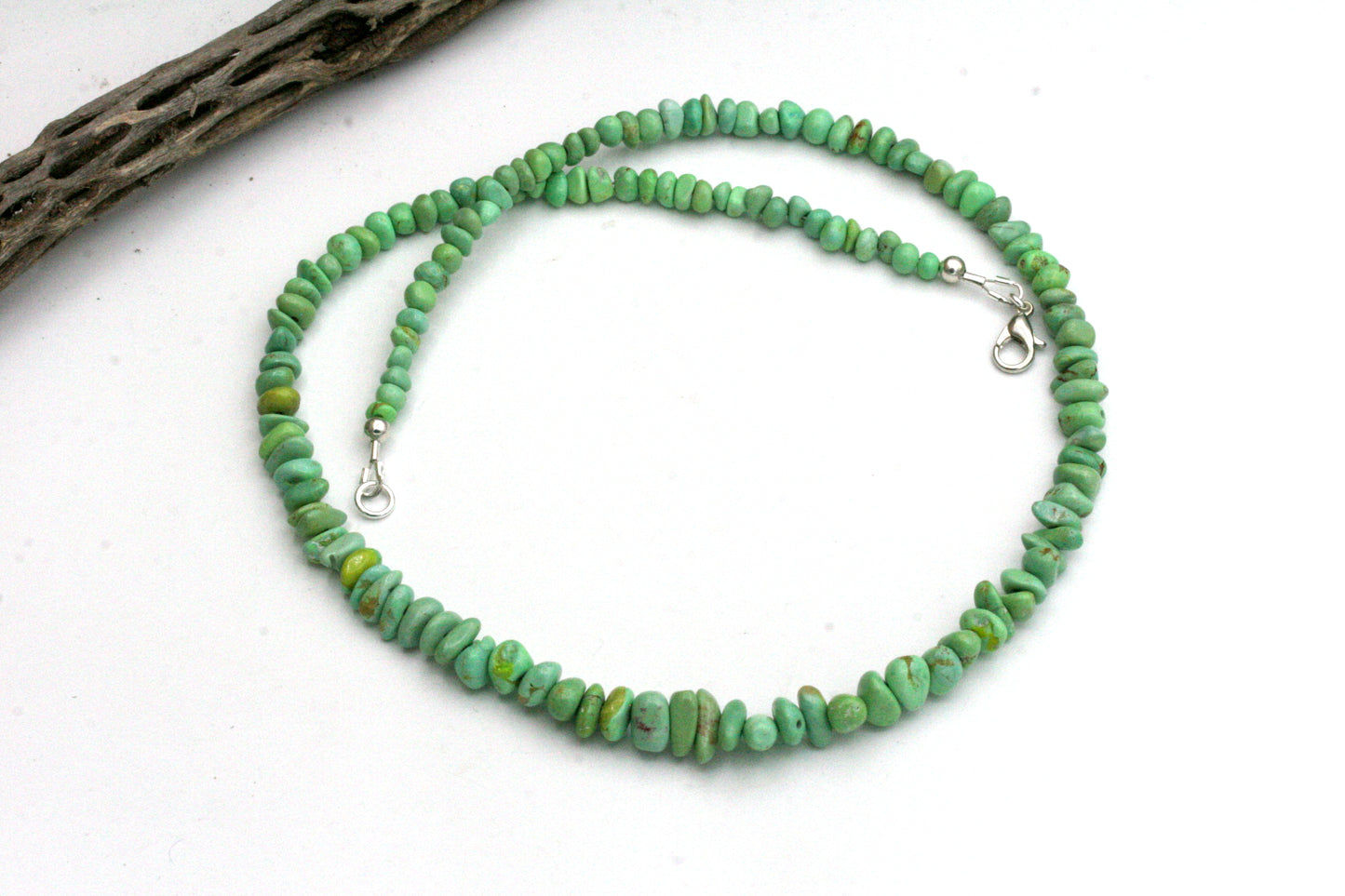 Green Turquoise Beaded Necklace – 19 Inch with Silver Plated Lobster Clasp