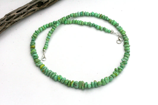Green Turquoise Beaded Necklace – 19 Inch with Silver Plated Lobster Clasp