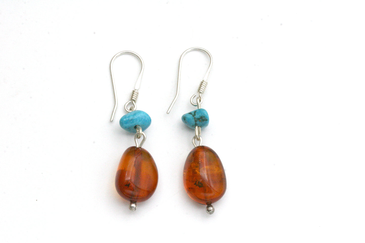 Amber and Turquoise Earrings – Sterling Silver Gemstone Drops