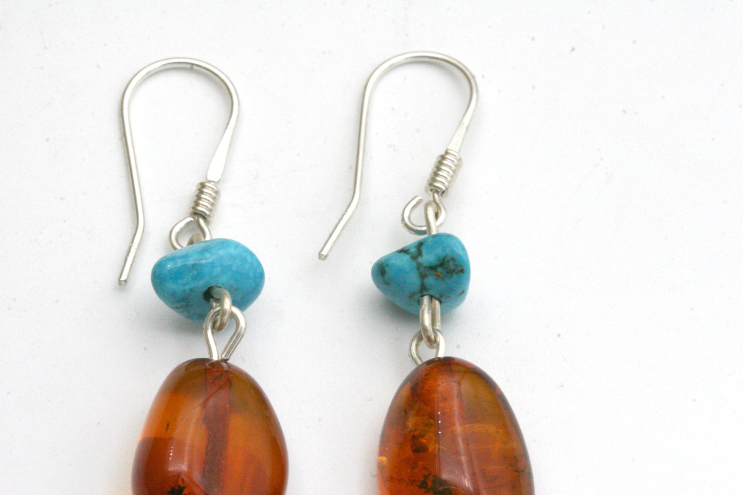 Amber and Turquoise Earrings – Sterling Silver Gemstone Drops