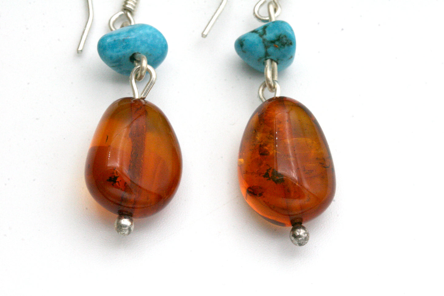 Amber and Turquoise Earrings – Sterling Silver Gemstone Drops
