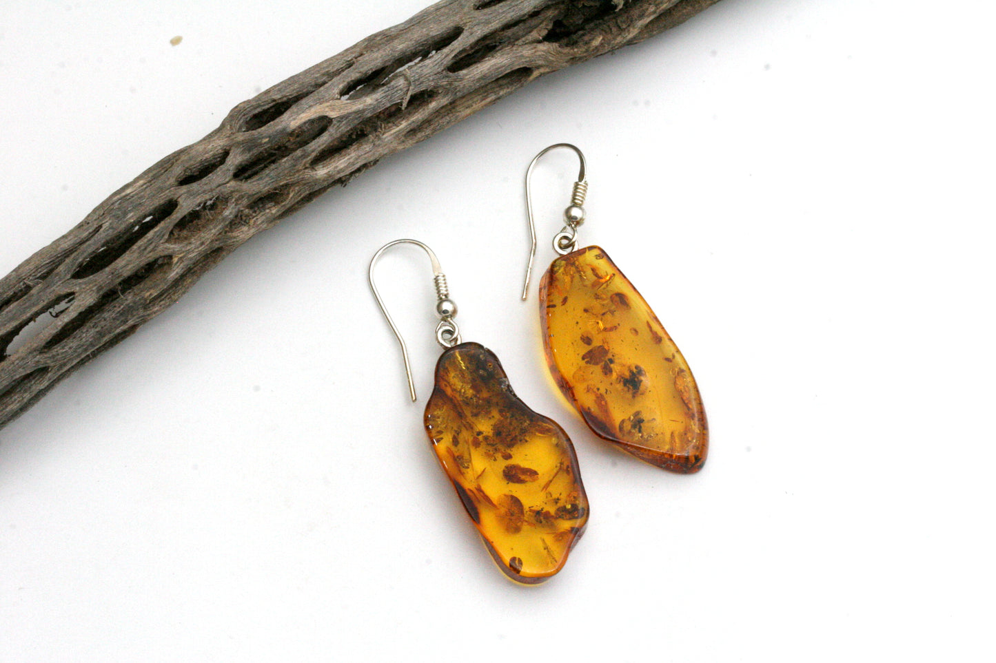 Baltic Amber Slab Earrings – Sterling Silver