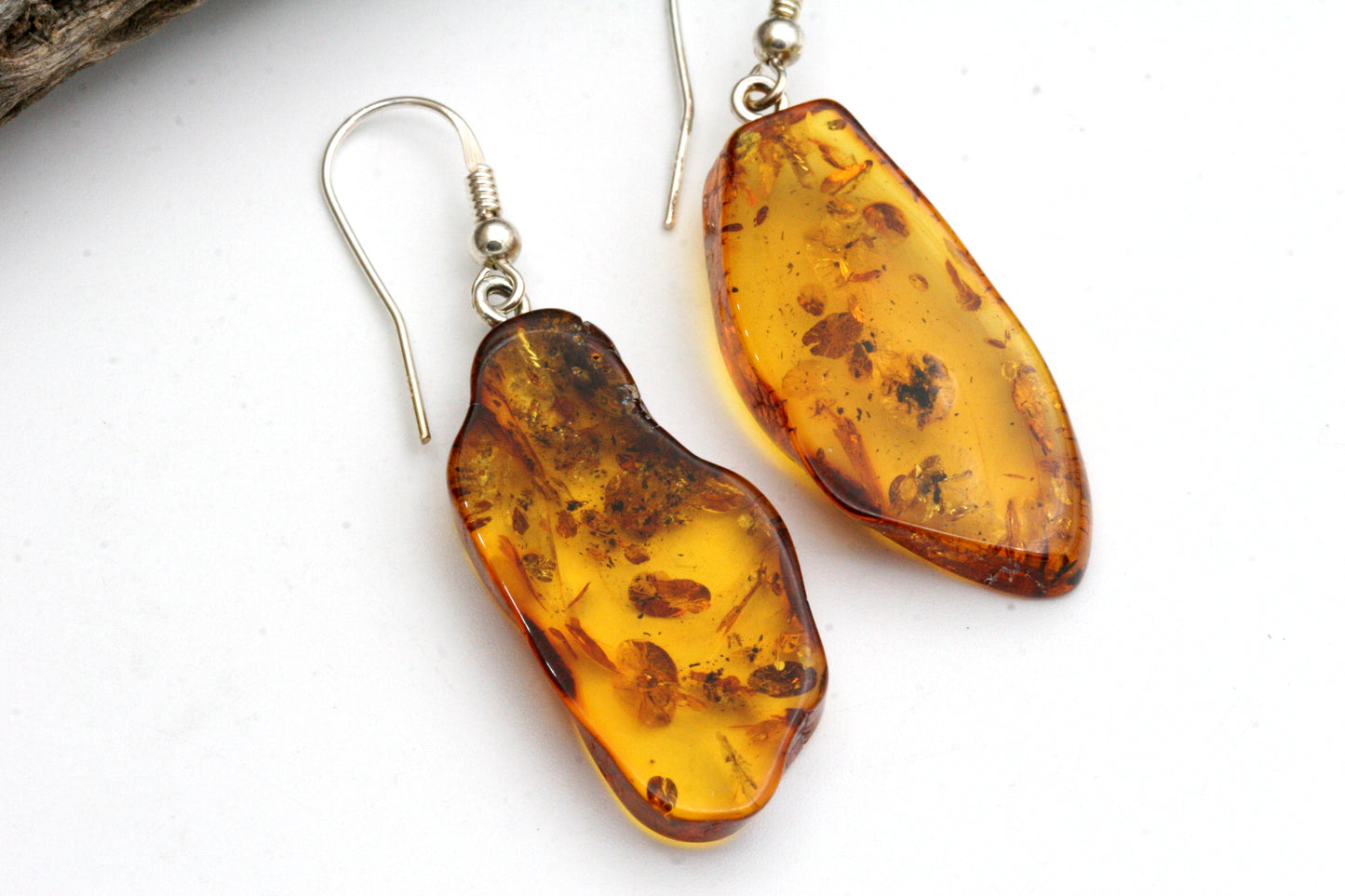 Baltic Amber Slab Earrings – Sterling Silver