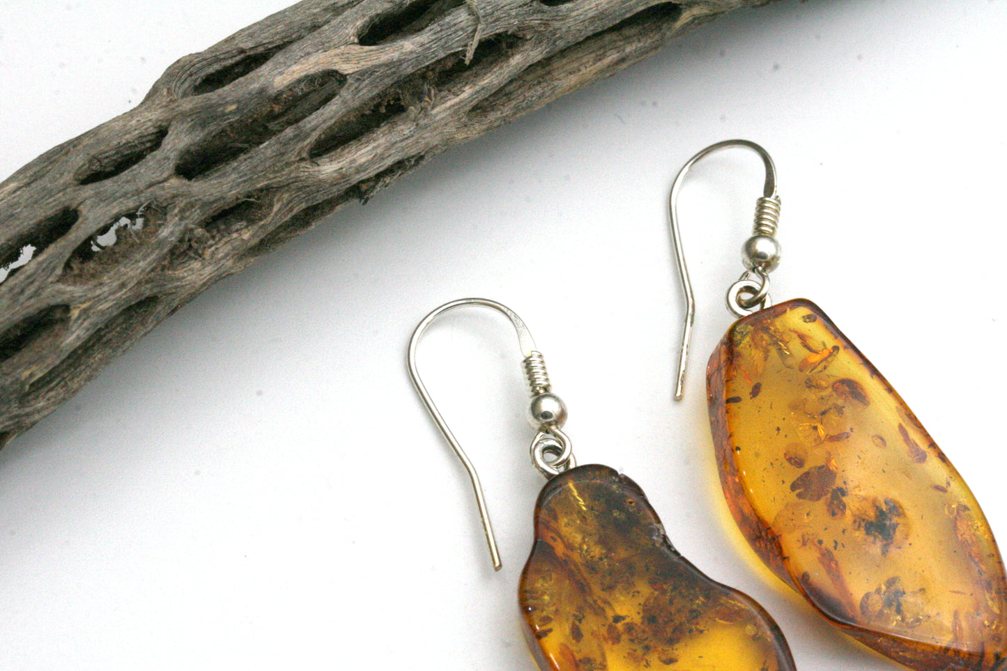 Baltic Amber Slab Earrings – Sterling Silver