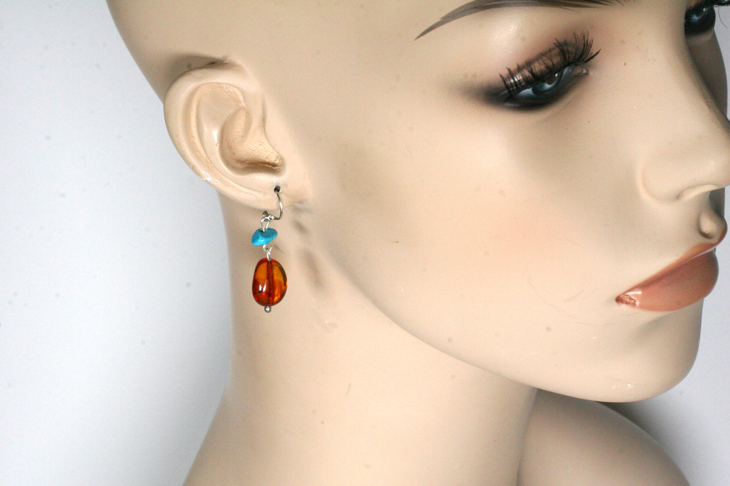 Amber and Turquoise Earrings – Sterling Silver Gemstone Drops