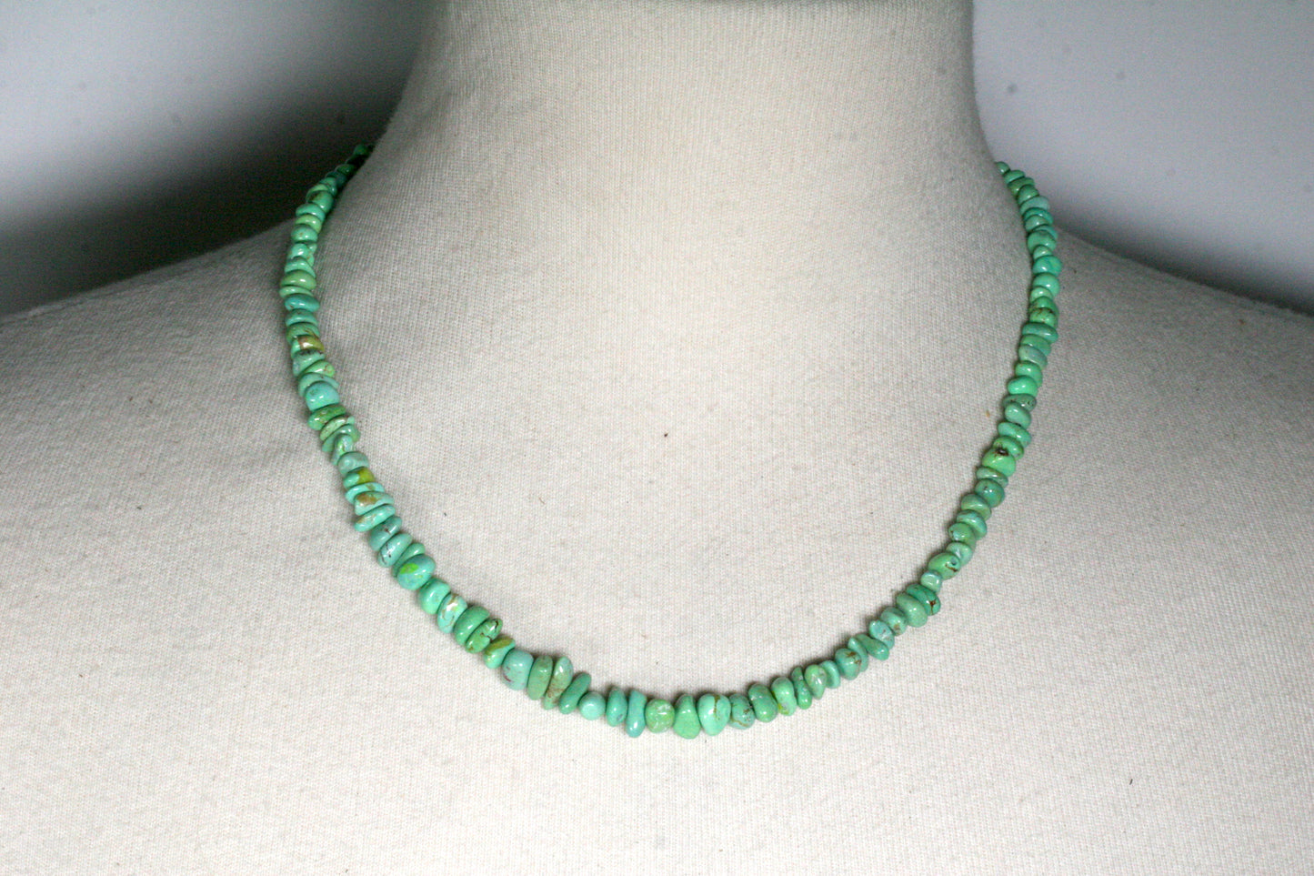 Green Turquoise Beaded Necklace – 19 Inch with Silver Plated Lobster Clasp