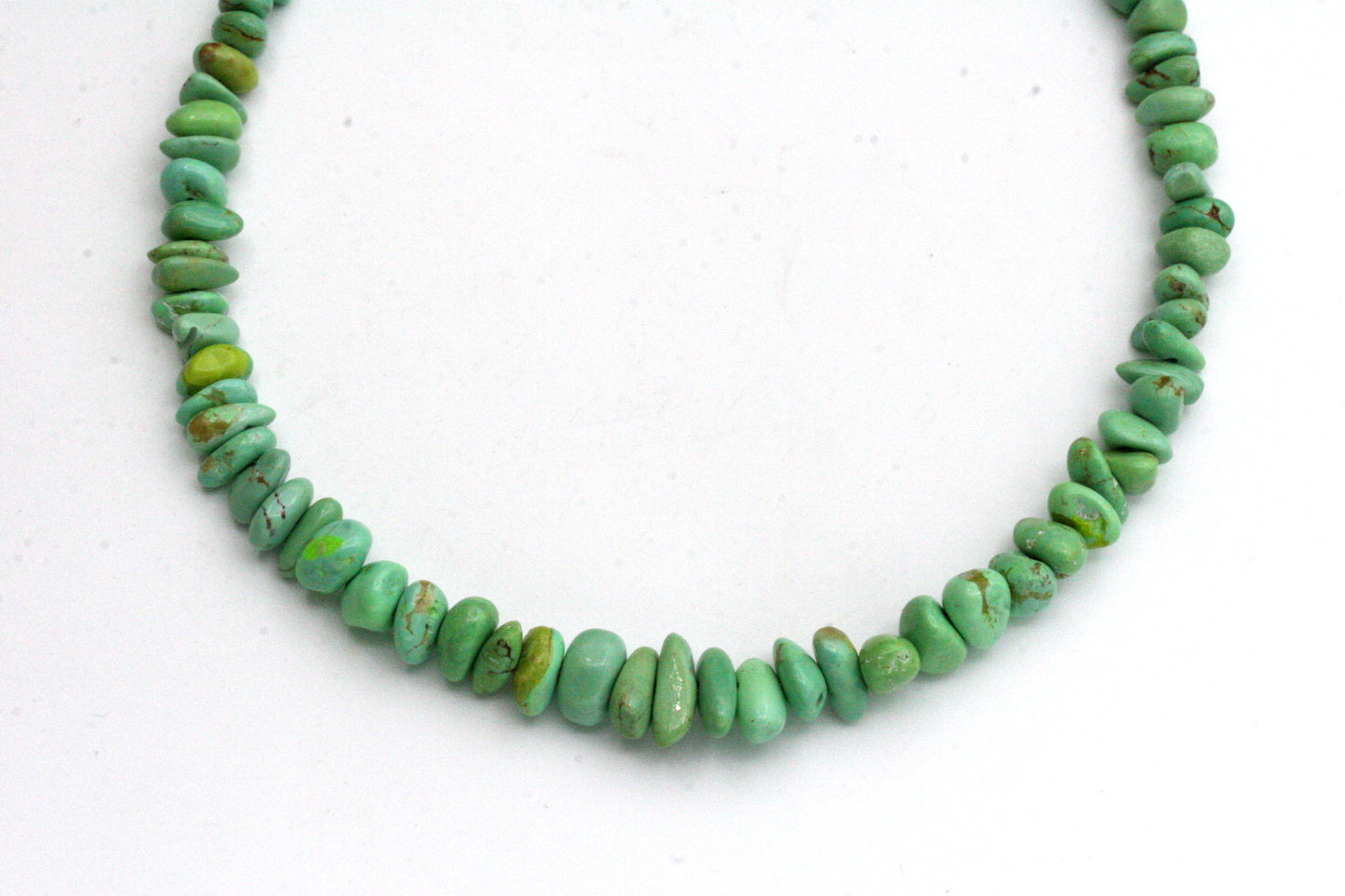 Green Turquoise Beaded Necklace – 19 Inch with Silver Plated Lobster Clasp