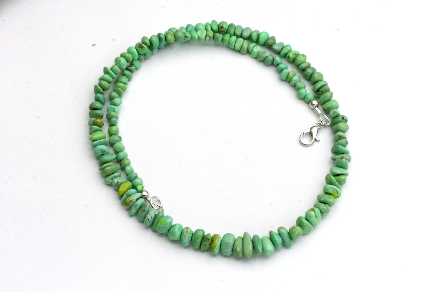Green Turquoise Beaded Necklace – 19 Inch with Silver Plated Lobster Clasp