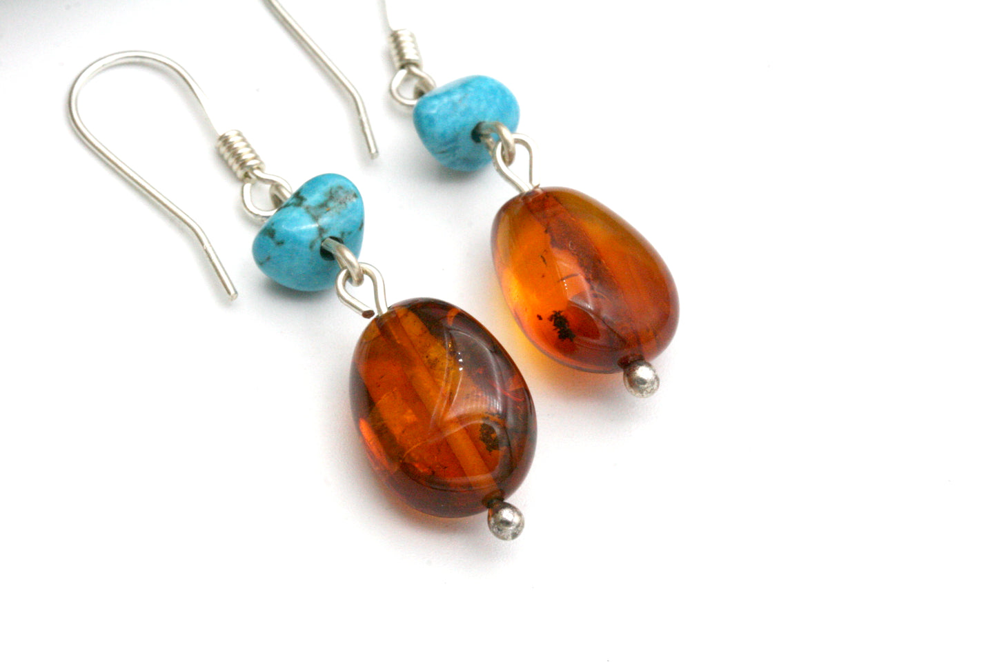 Amber and Turquoise Earrings – Sterling Silver Gemstone Drops
