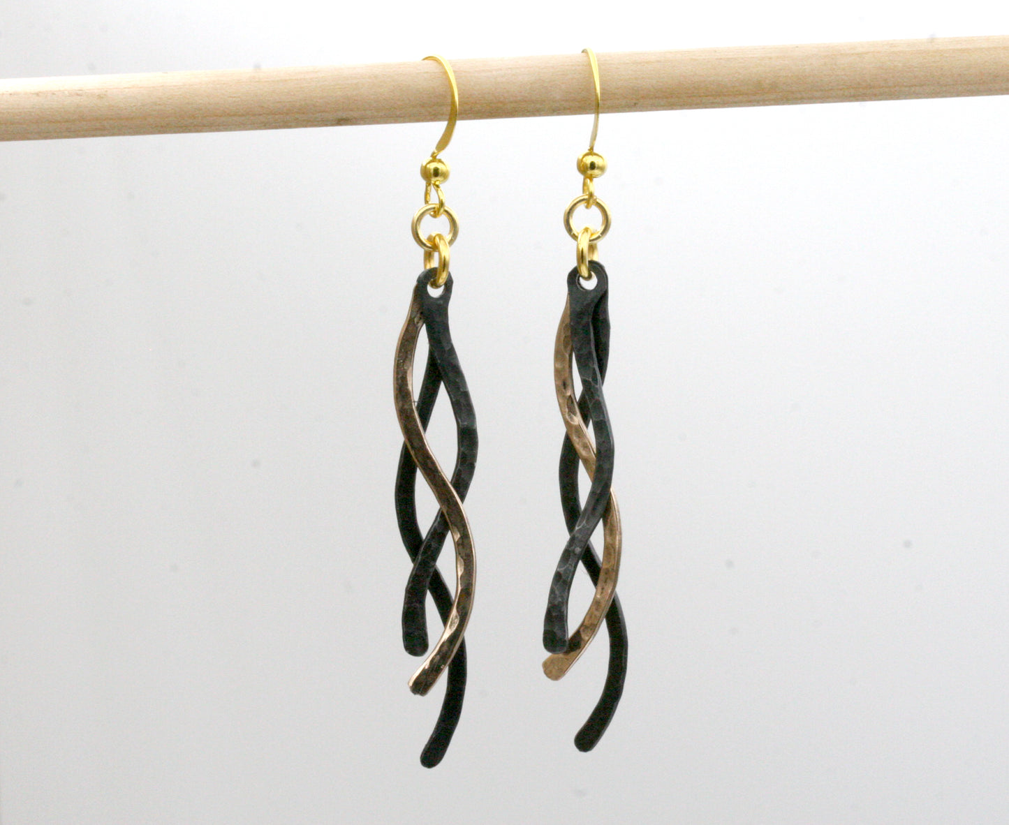 Handmade Iron and Bronze Wave Earrings – Textured Hammered Design