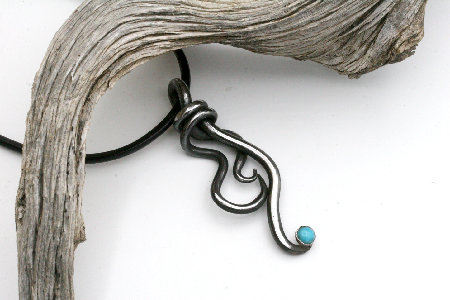 Hand Forged Iron Twist Necklace, Lone Mountain Turquoise, 6th Anniversary