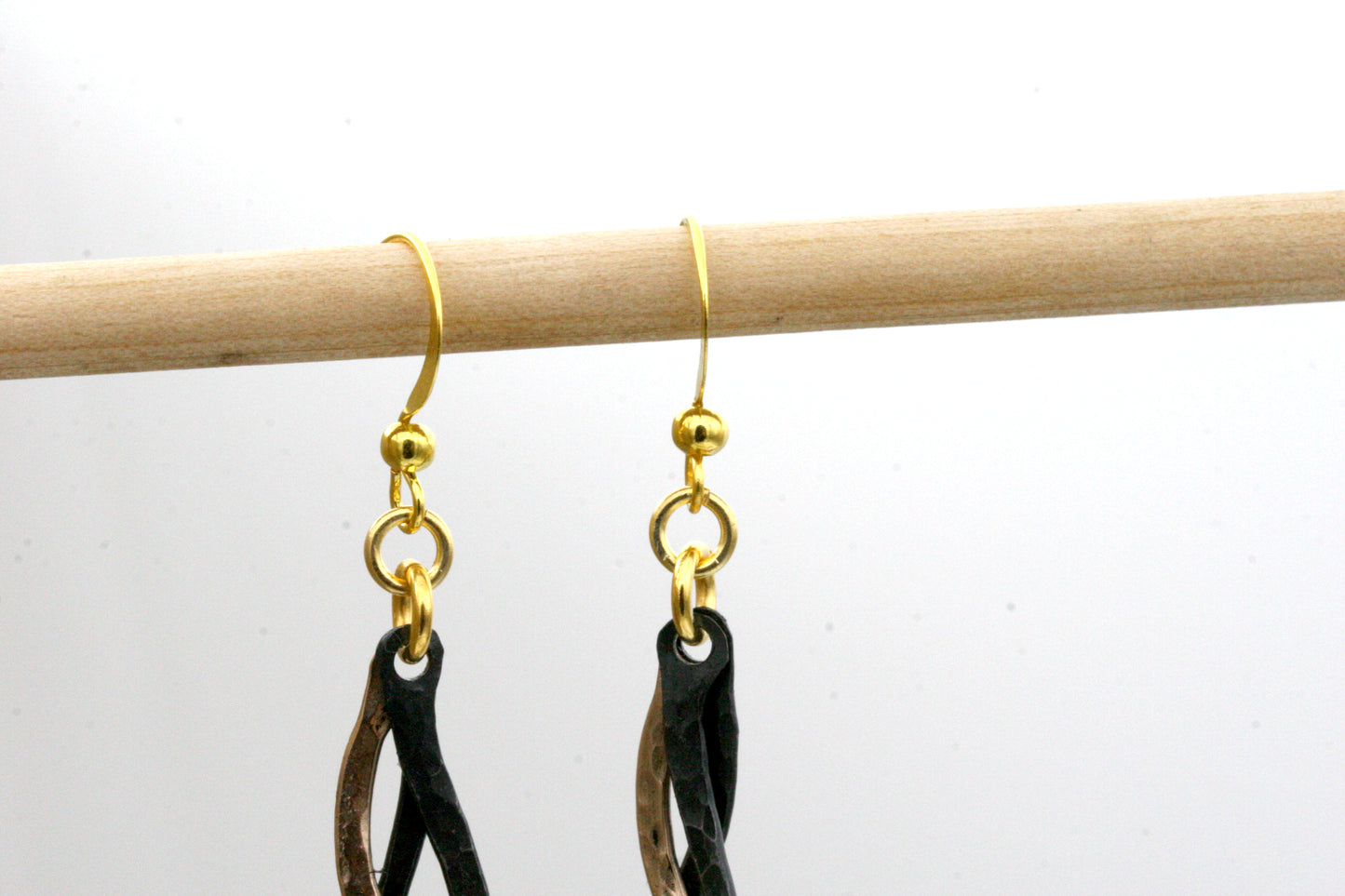 Handmade Iron and Bronze Wave Earrings – Textured Hammered Design