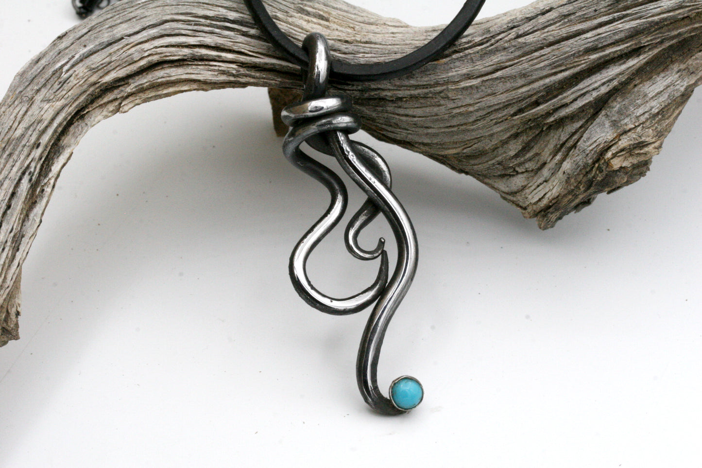 Hand Forged Iron Twist Necklace, Lone Mountain Turquoise, 6th Anniversary