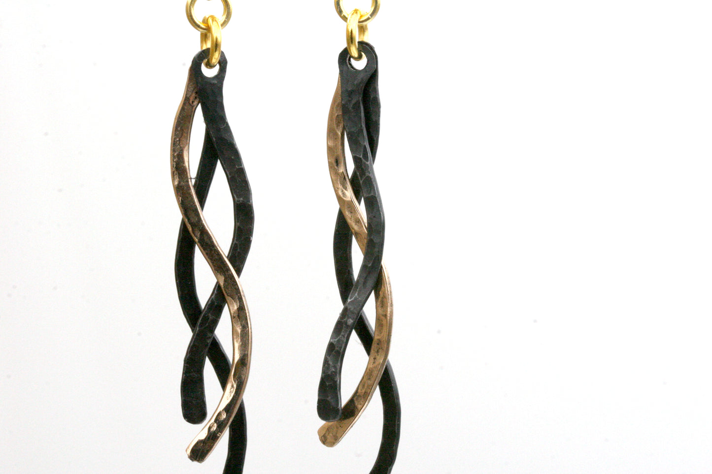 Handmade Iron and Bronze Wave Earrings – Textured Hammered Design