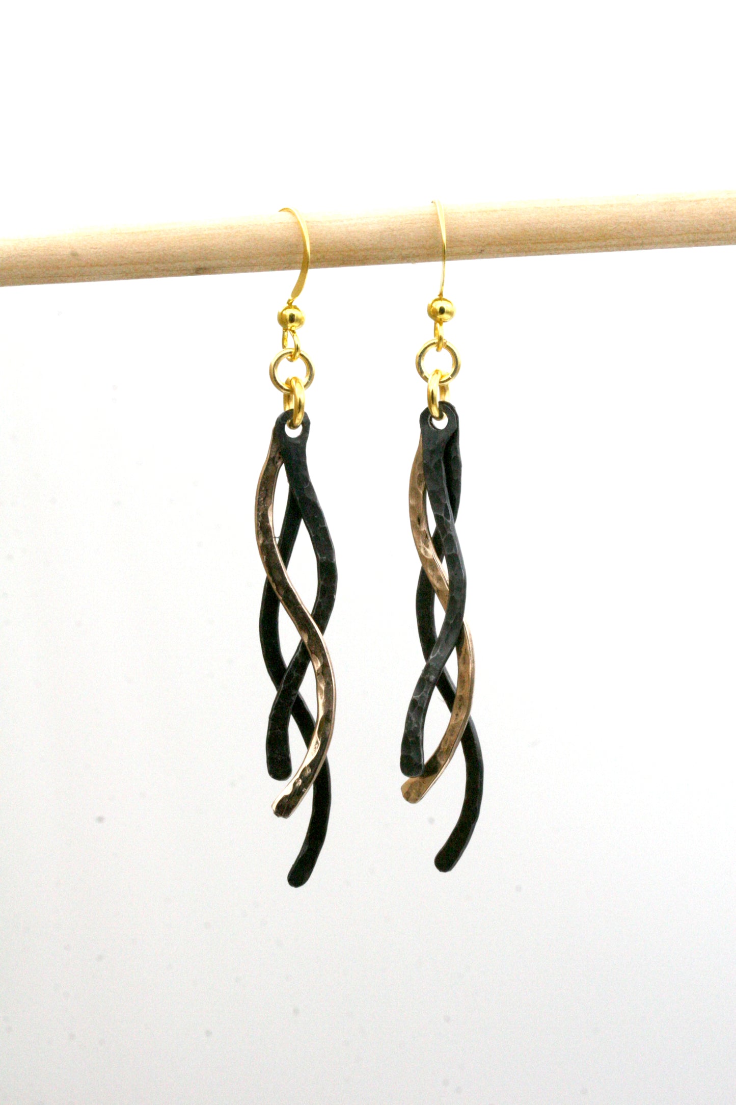 Handmade Iron and Bronze Wave Earrings – Textured Hammered Design