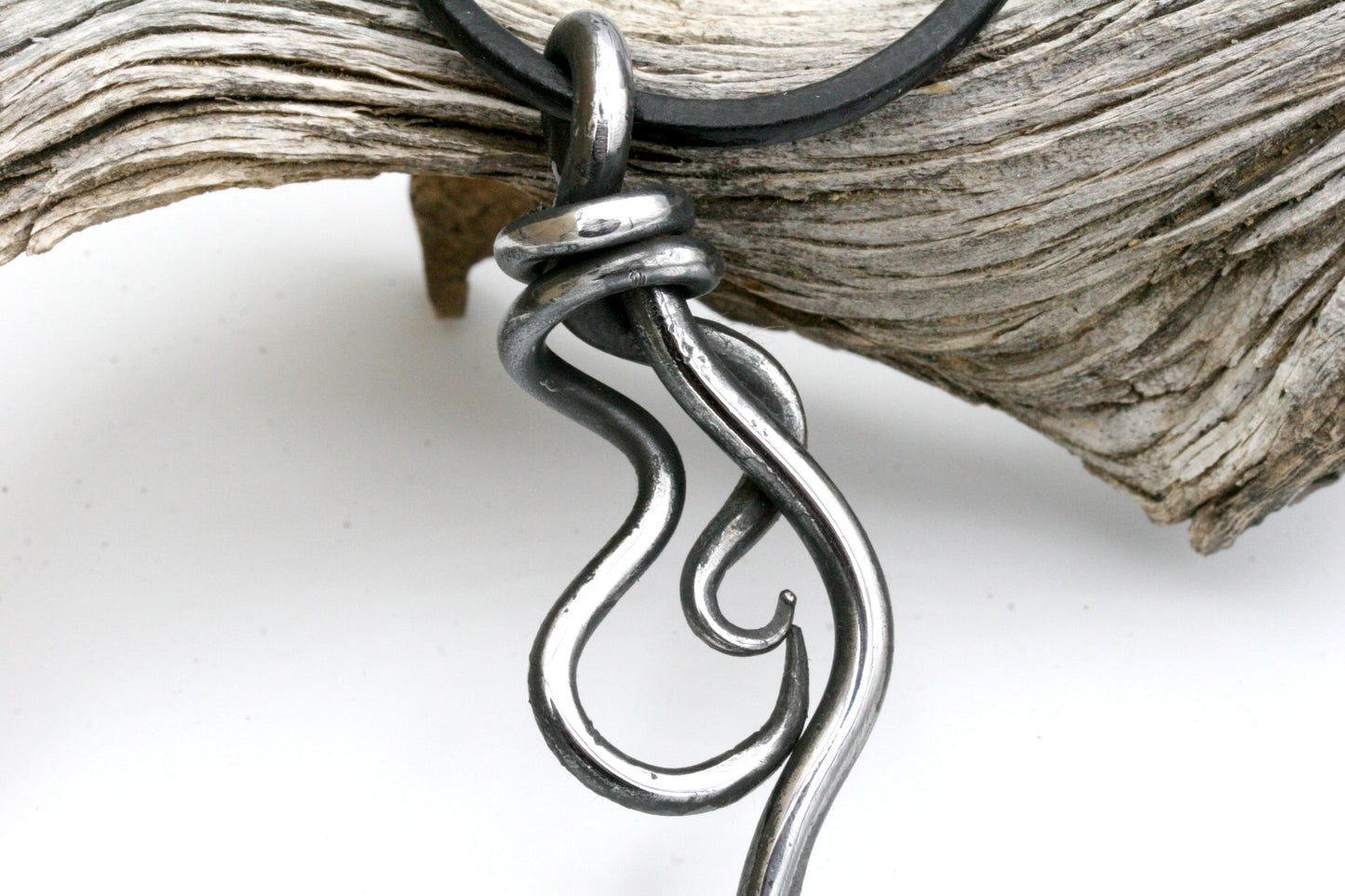 Hand Forged Iron Twist Necklace, Lone Mountain Turquoise, 6th Anniversary