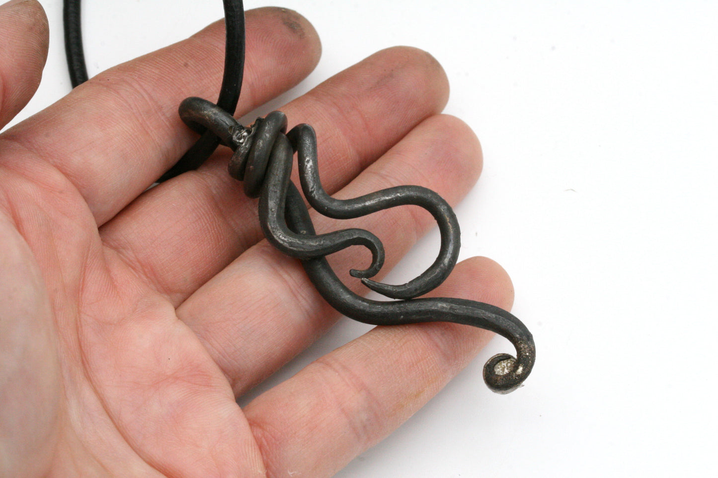 Hand Forged Iron Twist Necklace, Lone Mountain Turquoise, 6th Anniversary