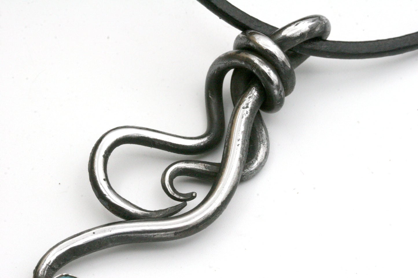 Hand Forged Iron Twist Necklace, Lone Mountain Turquoise, 6th Anniversary