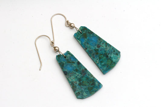 Chrysocolla Malachite Slab Earrings: Sterling Silver Boho Style