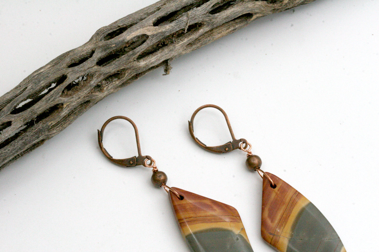 Colorful Jasper Dangle Earrings, Copper Accents, Fall Autumn Jewelry