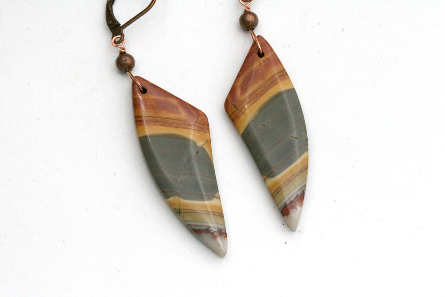 Colorful Jasper Dangle Earrings, Copper Accents, Fall Autumn Jewelry