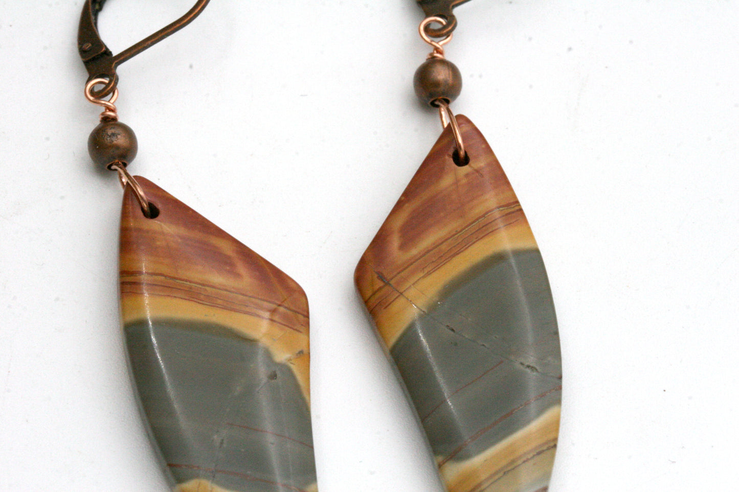 Colorful Jasper Dangle Earrings, Copper Accents, Fall Autumn Jewelry