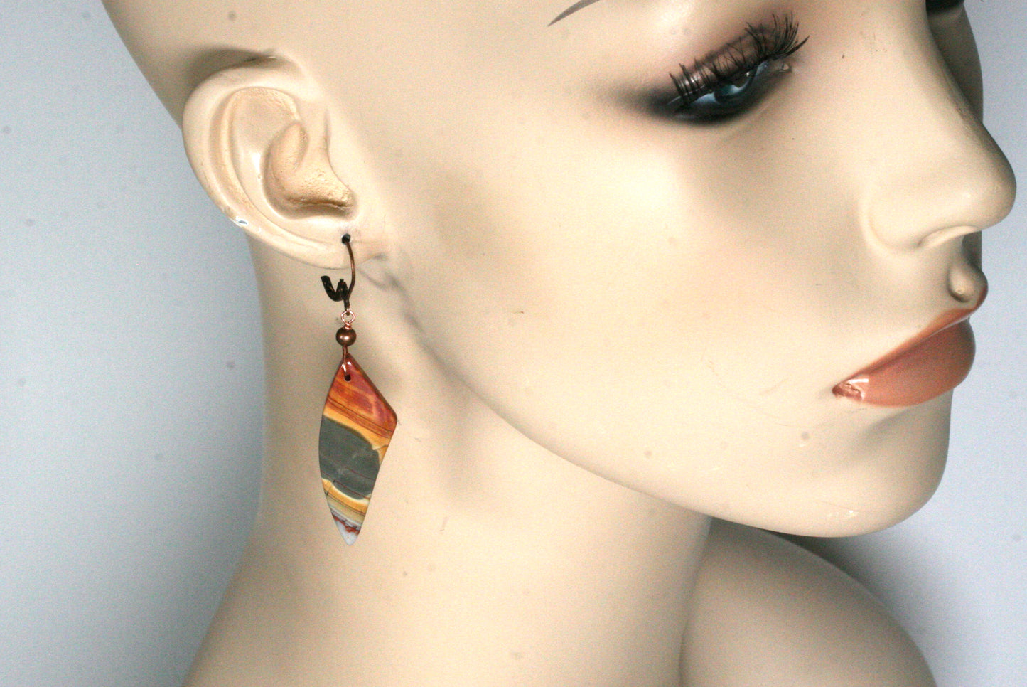 Colorful Jasper Dangle Earrings, Copper Accents, Fall Autumn Jewelry
