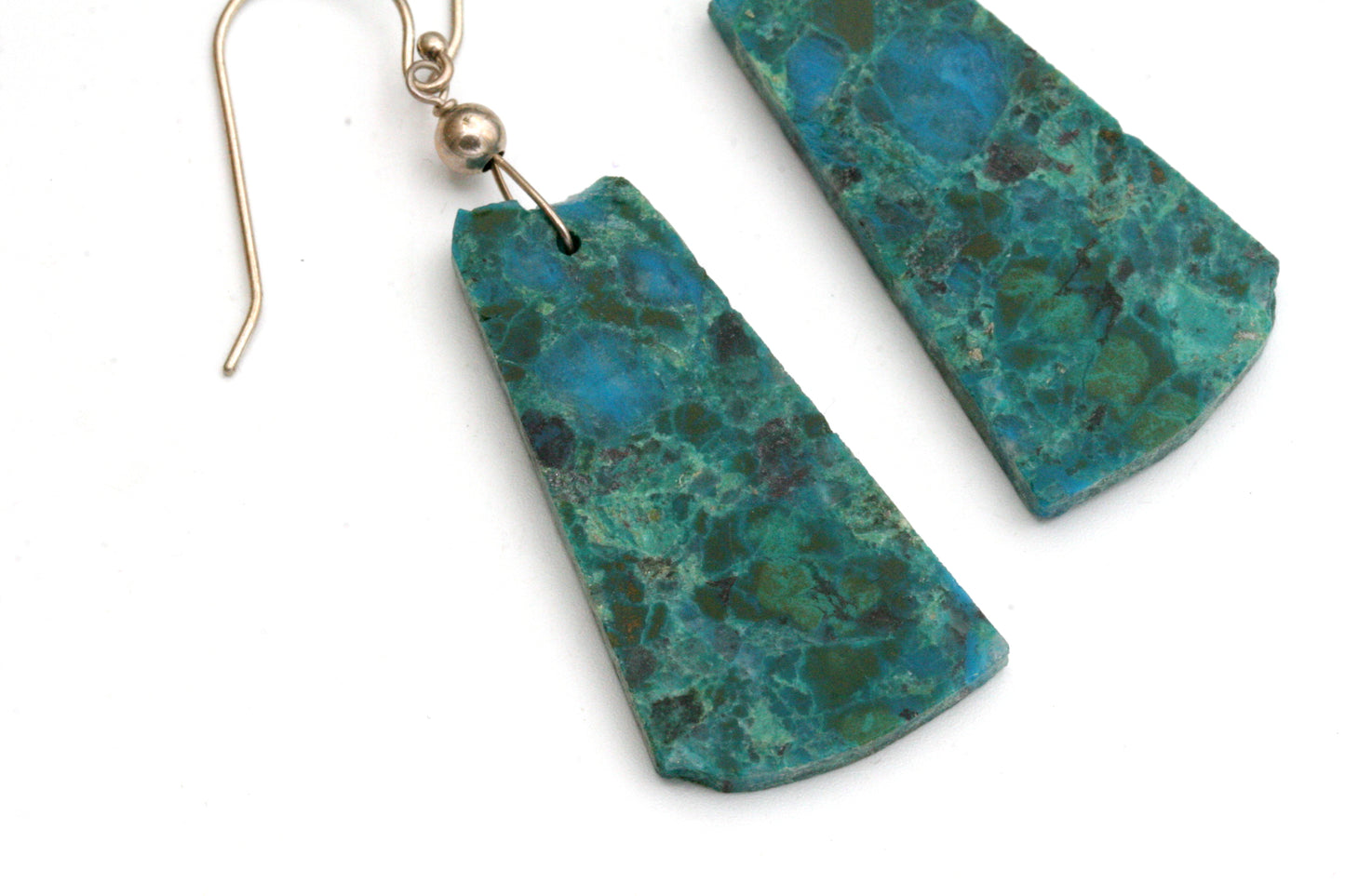 Chrysocolla Malachite Slab Earrings: Sterling Silver Boho Style