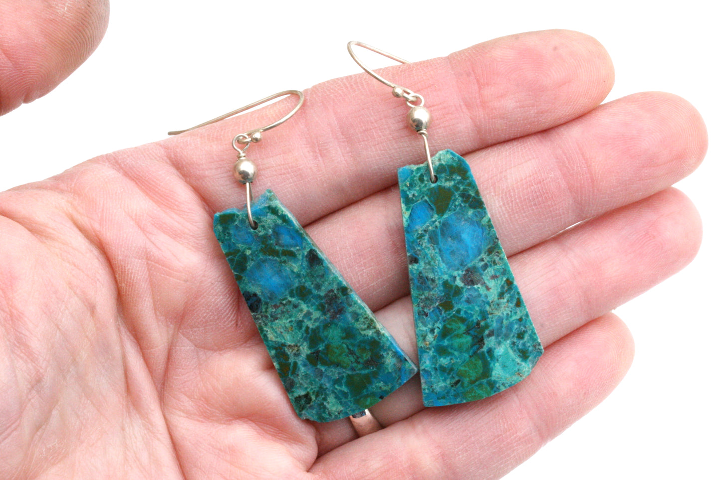 Chrysocolla Malachite Slab Earrings: Sterling Silver Boho Style