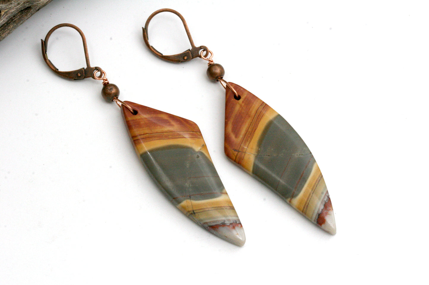 Colorful Jasper Dangle Earrings, Copper Accents, Fall Autumn Jewelry