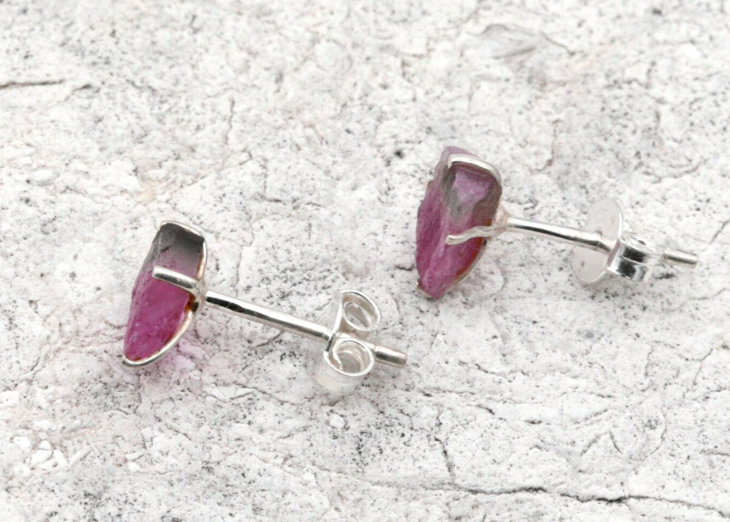 Raw Watermelon Tourmaline Stud Earrings