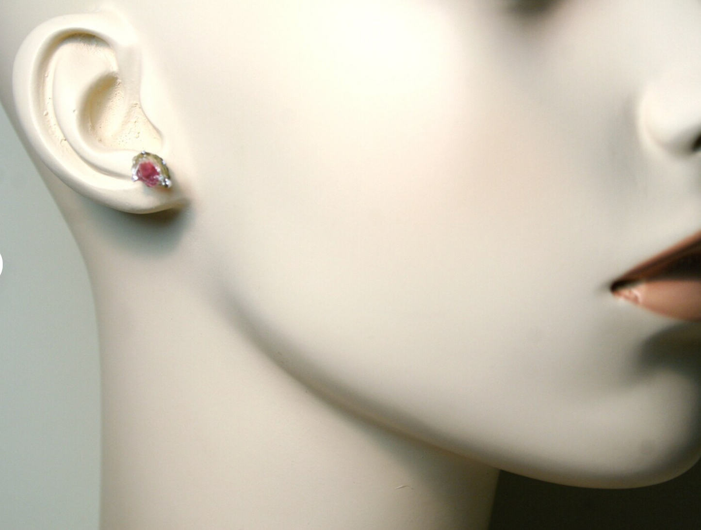 Raw Watermelon Tourmaline Stud Earrings