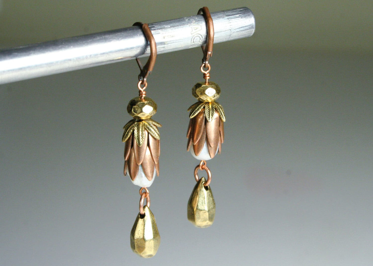 Golden Garden Drop Earrings with Pearl