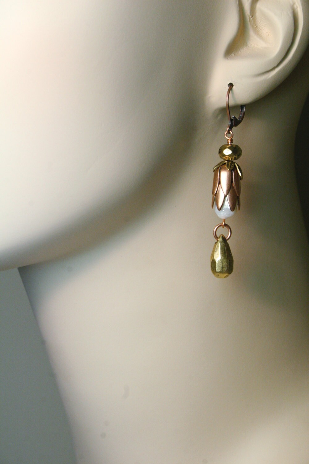 Golden Garden Drop Earrings with Pearl
