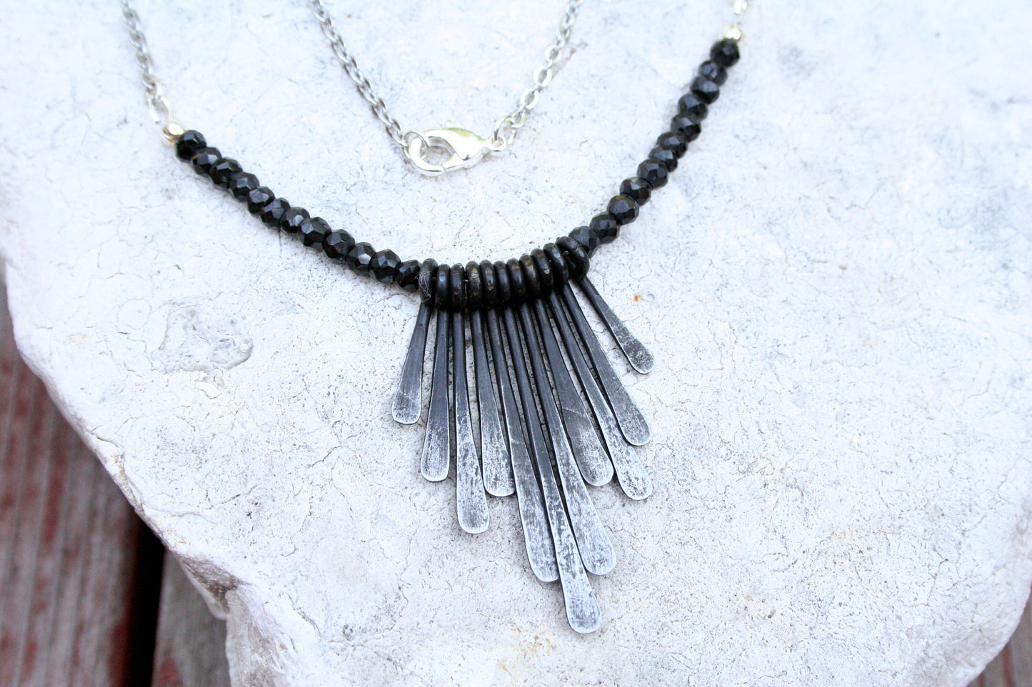 Iron Ray Necklace with Black Spinel