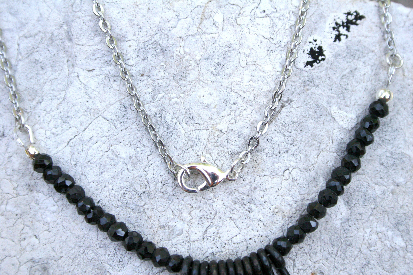 Iron Ray Necklace with Black Spinel