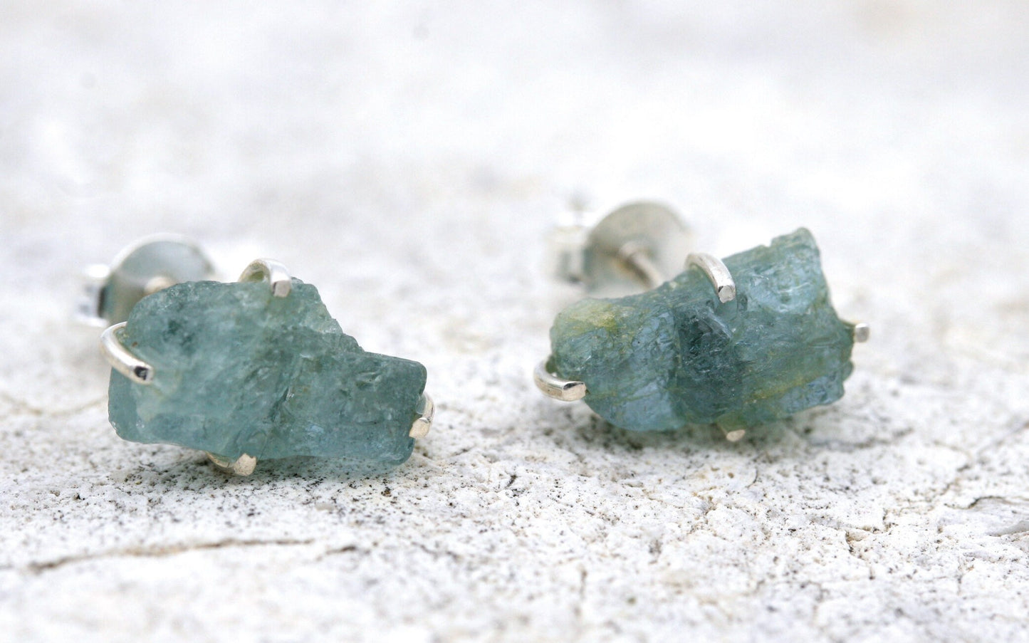 Raw Aquamarine Stud Earrings
