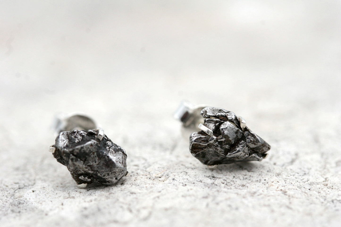 Meteorite Stud Earrings in Sterling Silver