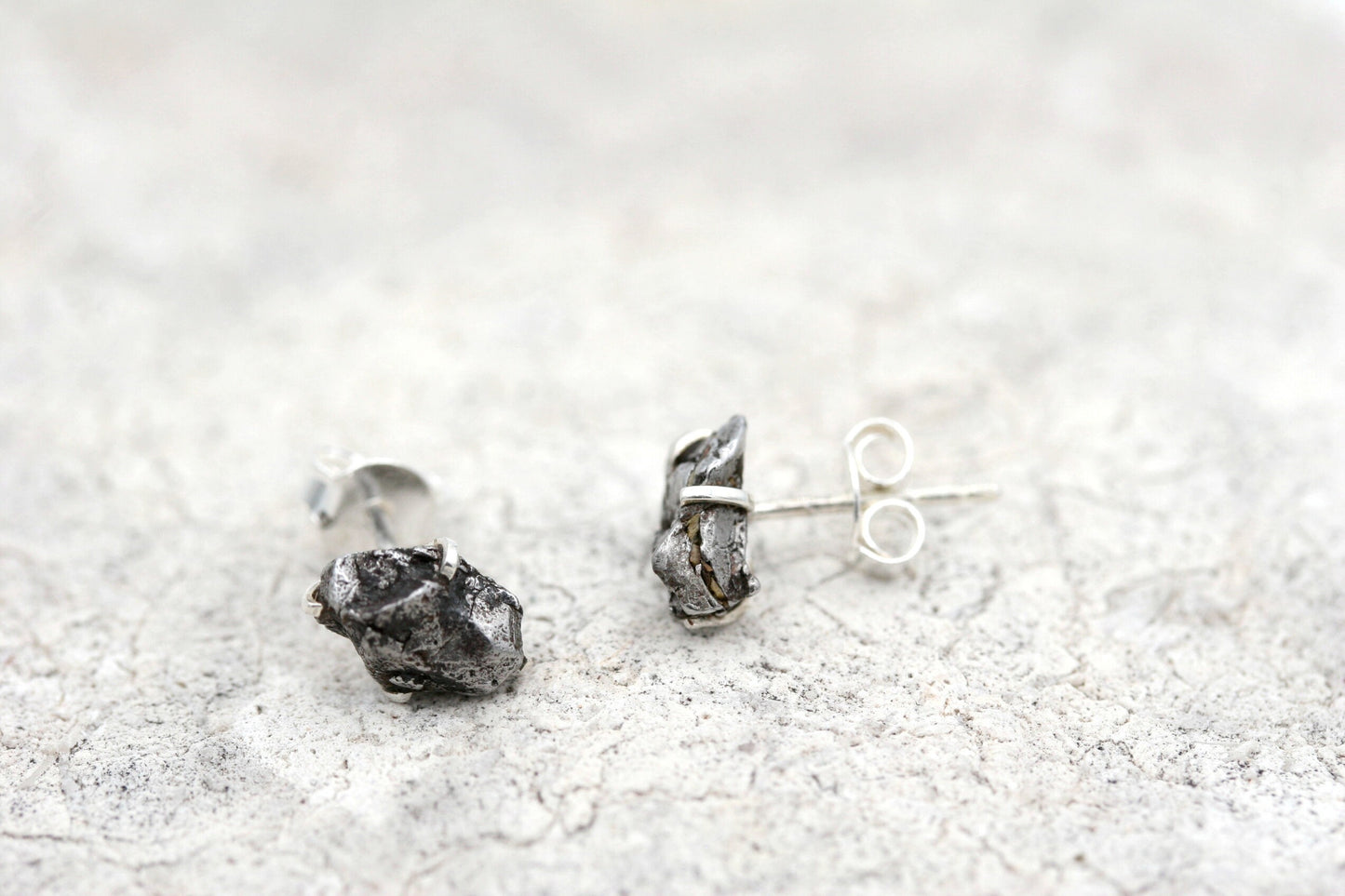Meteorite Stud Earrings in Sterling Silver