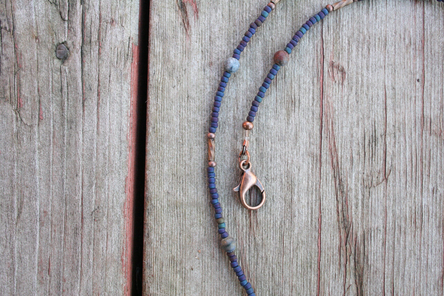 Ammonite Spiral Shell Necklace with seed beads